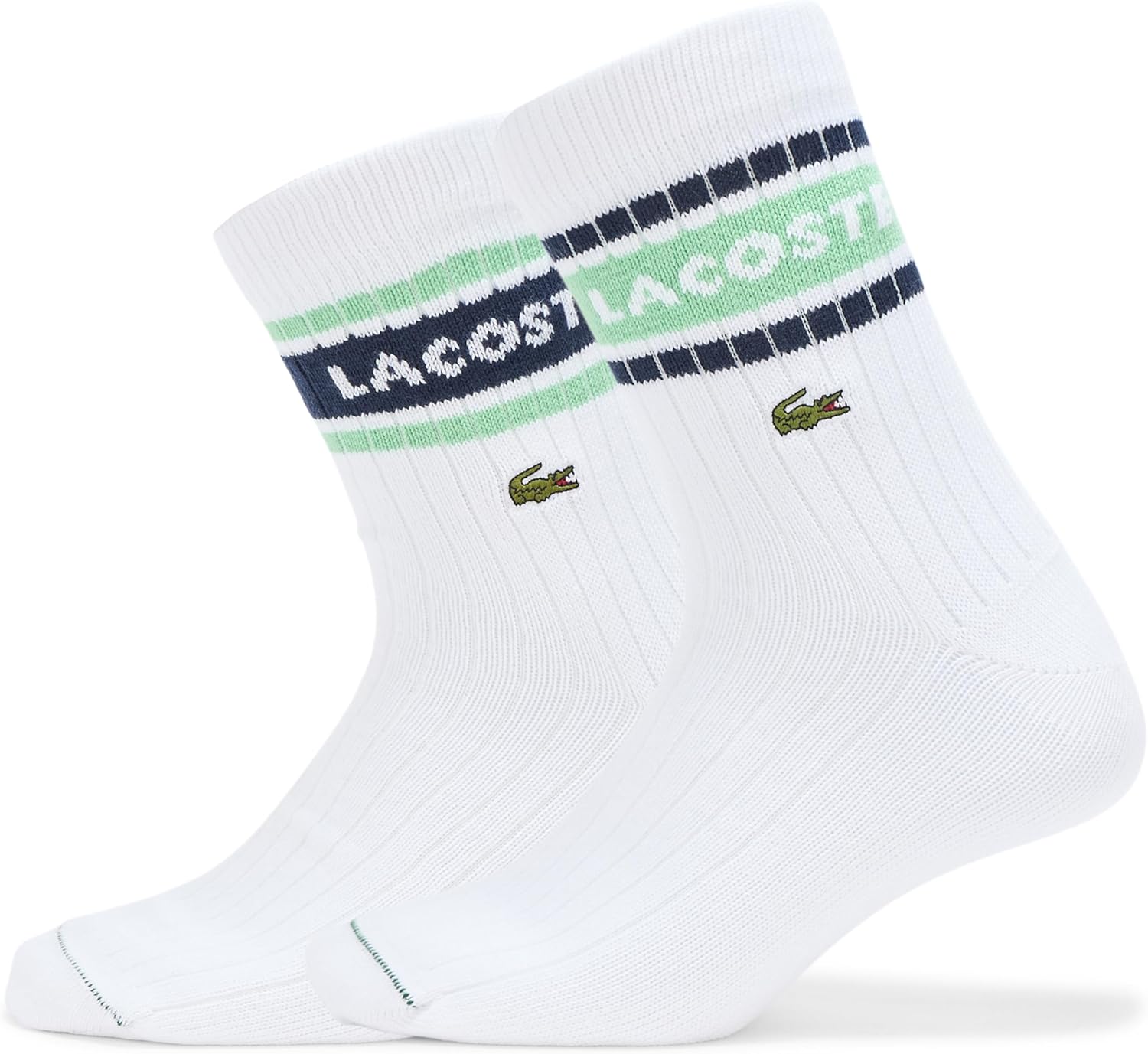 

Упаковка из 2 пар хлопковых носков Lacoste Unisex в рубчик, White/Green/Navy Blue
