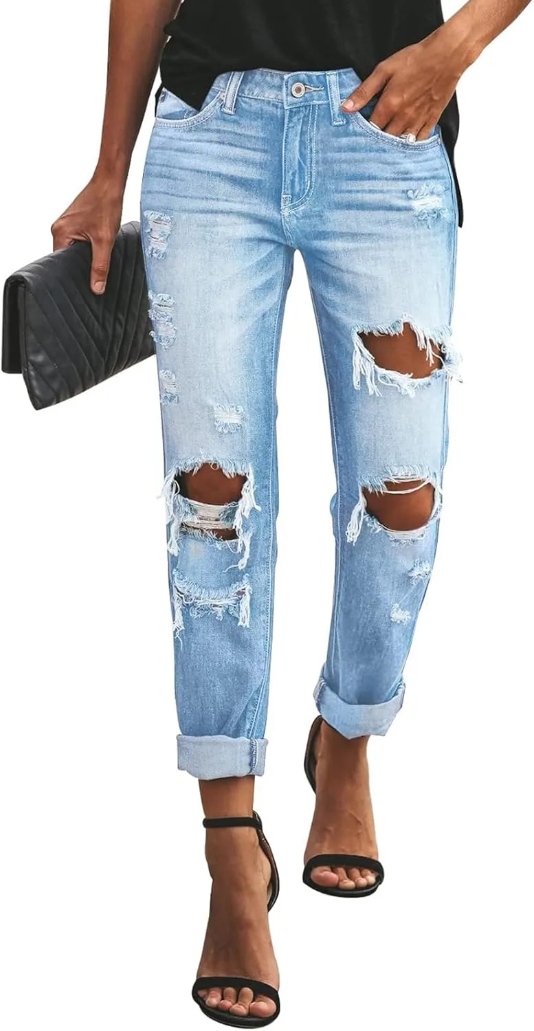 

Женские рваные джинсы Mid Waisted Boyfriend Loose Fit