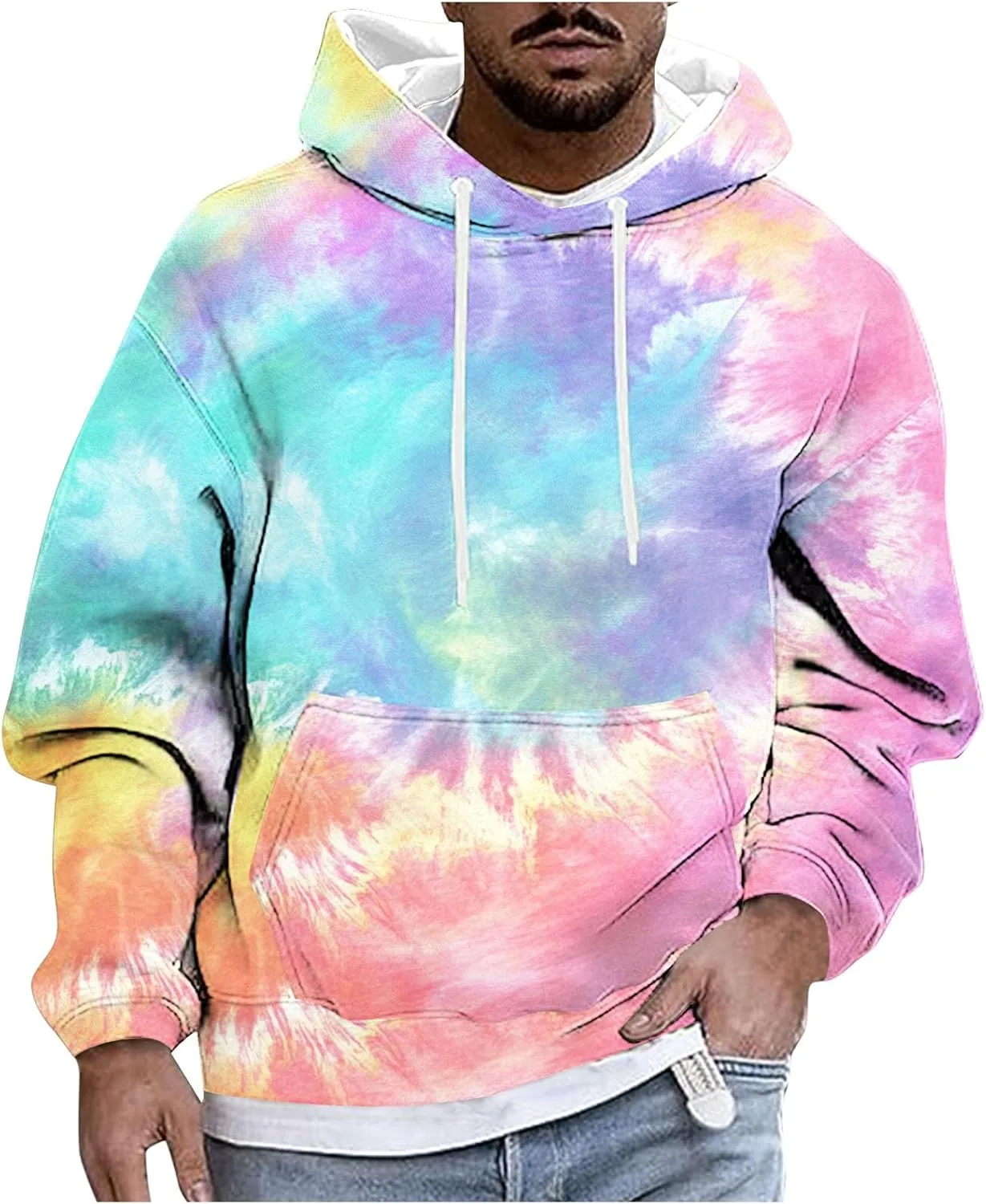 

Мужской худи с принтом тай-дай и карманами