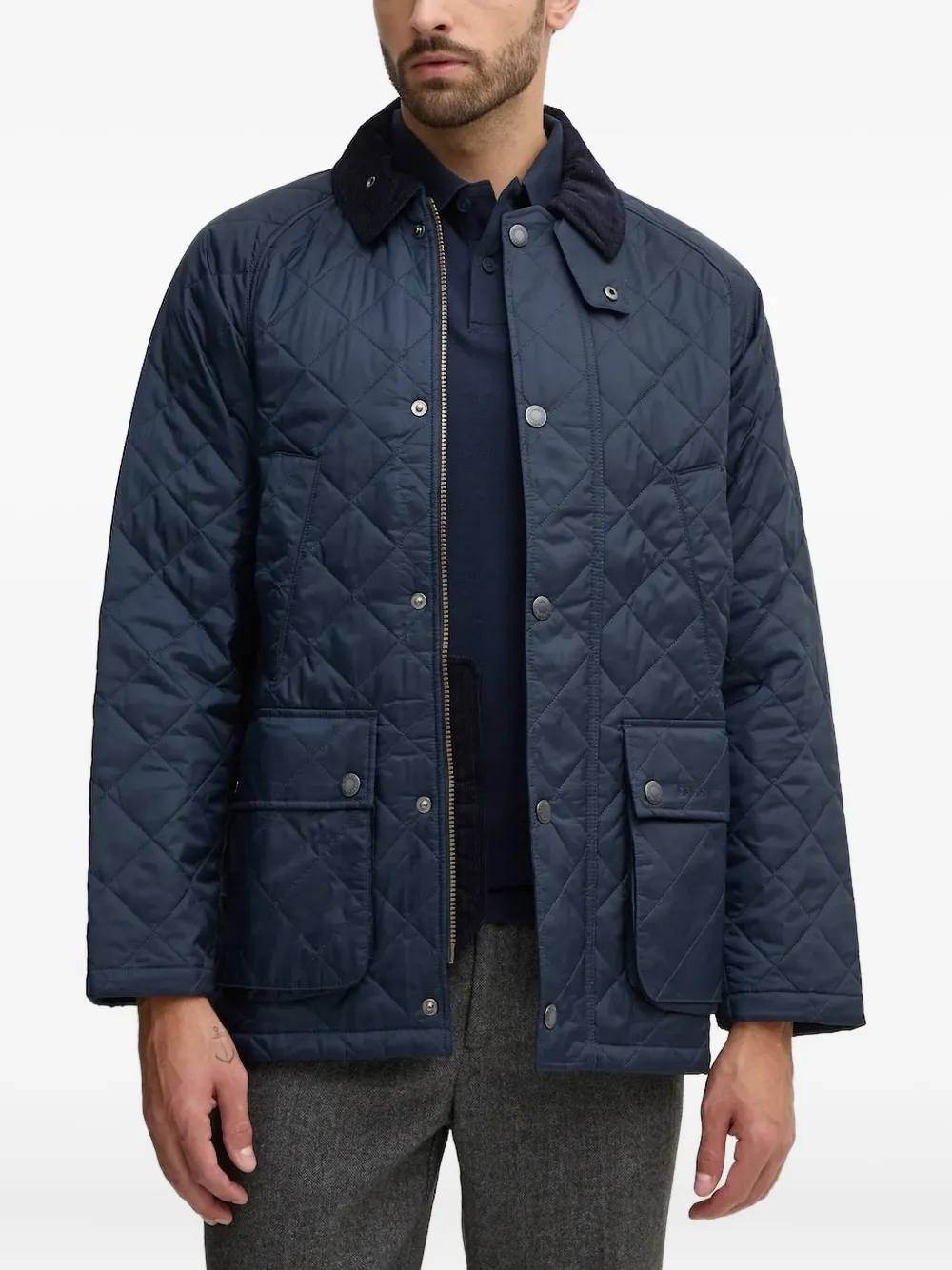 

Куртка с ромбовидной стежкой и вельветовым воротником Barbour, синий
