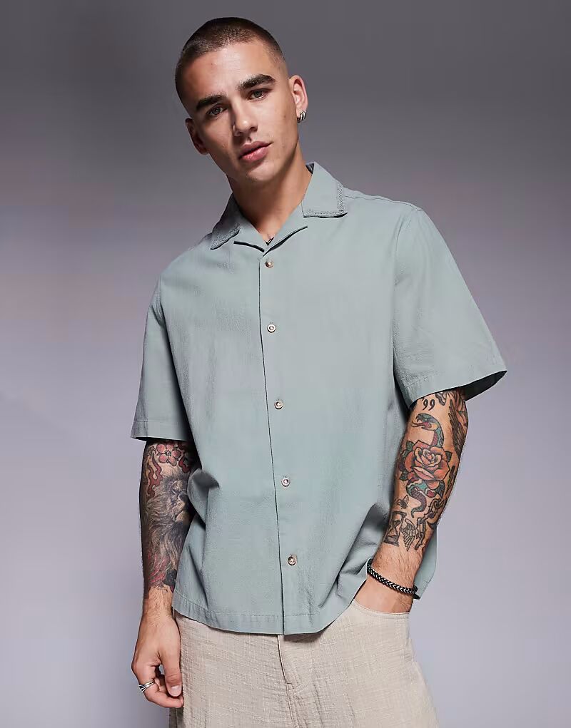

Текстурированная рубашка ASOS DESIGN revere зеленого цвета