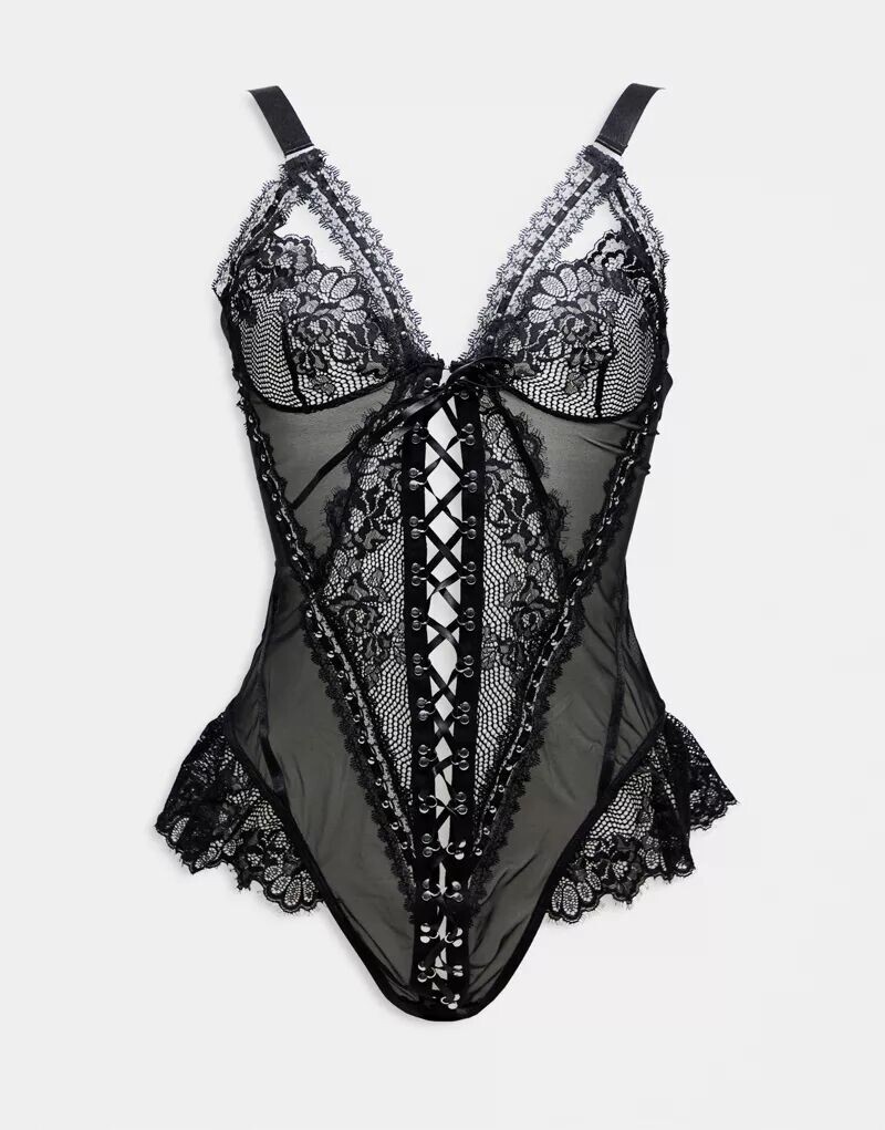 

Черное открытое боди с принтом тедди Ann Summers Bridget