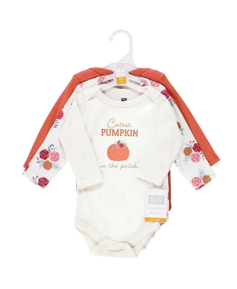 Hudson Baby Хлопковые боди с длинными рукавами, комплект из 3 штук, с принтом цвета корицы — фото 2