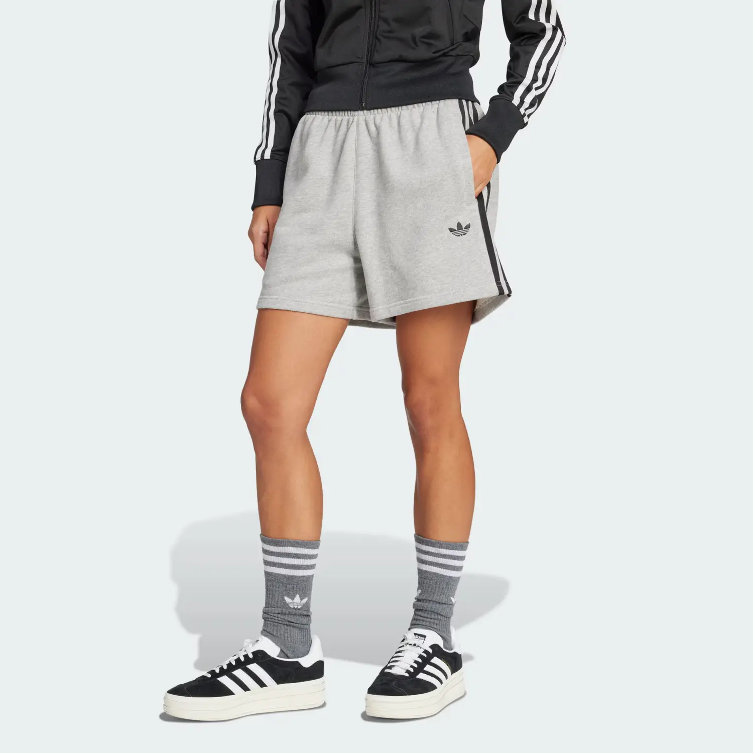 Adicolor SS25 шорты French Terry повседневные шорты женские Adidas Originals, серый/черный — фото 4