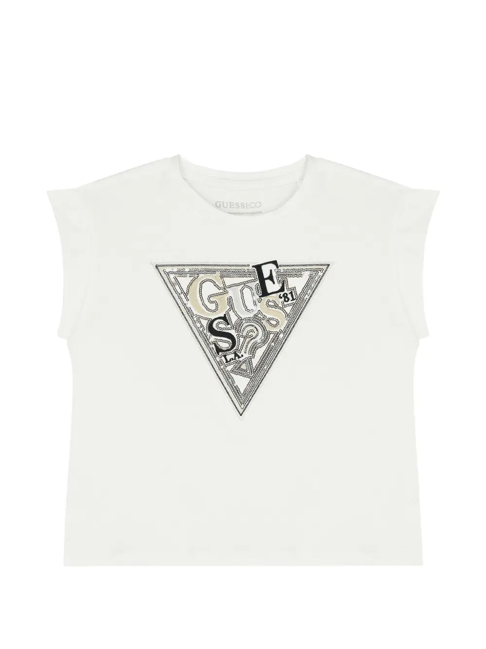 Футболка с логотипом из пайеток Guess Kids, белый