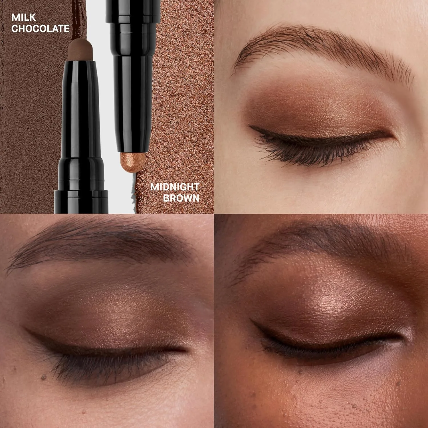 Кремовые тени-карандаш Bobbi Brown с двумя концами, обеспечивающие стойкость до 24 часов, 0,06 унции, 06 Milk Chocolate/Midnight Brown (Milk Chocolate: A shimmering warm chocolate brown, shimmer; Midinight Brown: A rich cool brown, matte) — фото 2