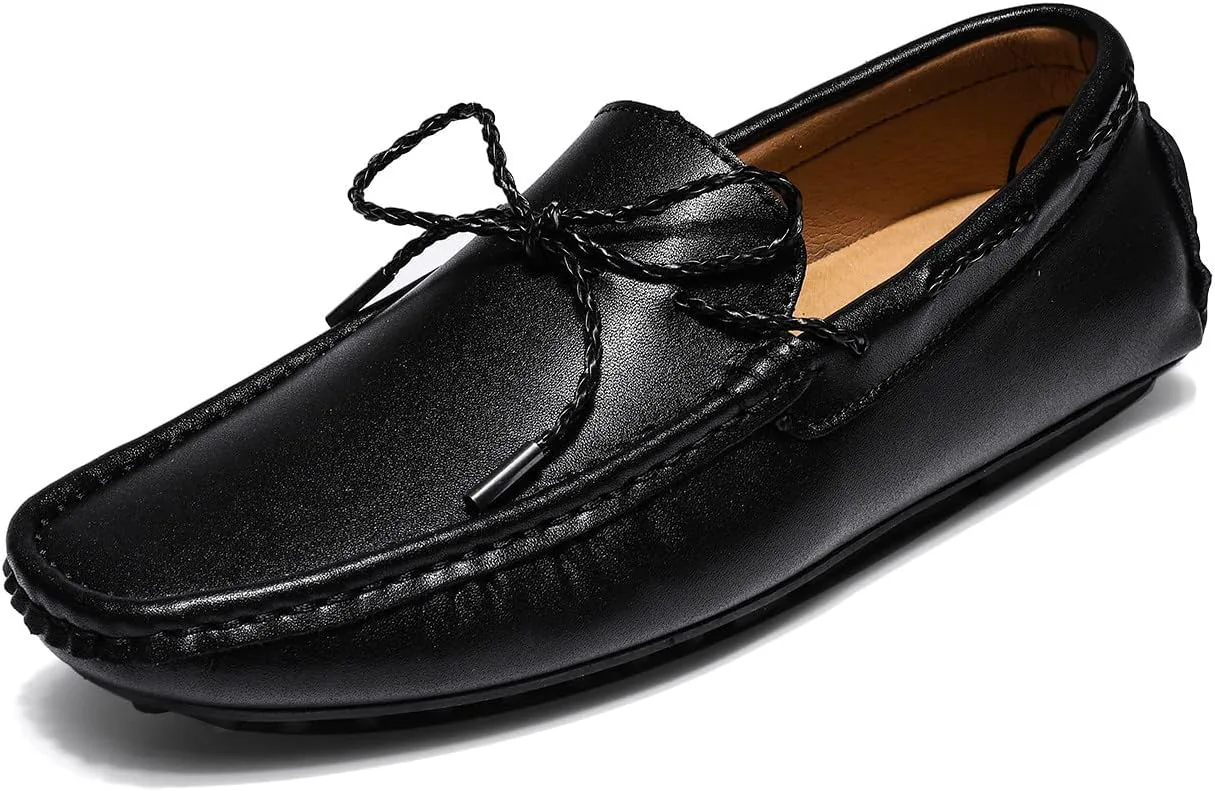 

Мужские кожаные мокасины Santimon с шнуровкой и мягкой подошвой, классические лоферы для вождения и отдыха на выходных, черный