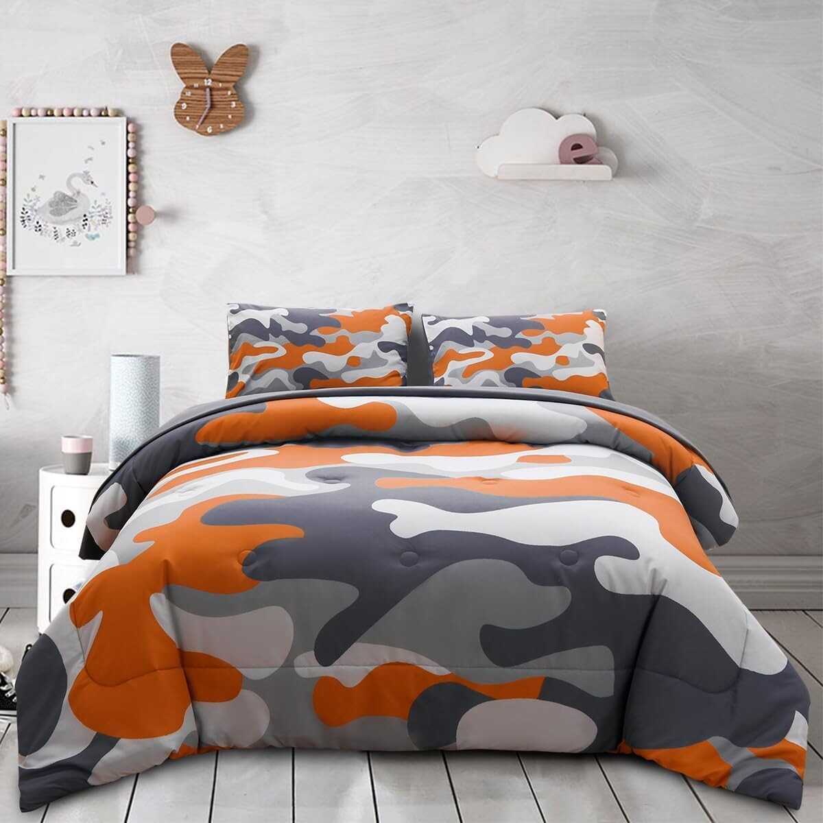 

Holawakaka Twin Size камуфляжный комплект постельного белья с простынями, Orange