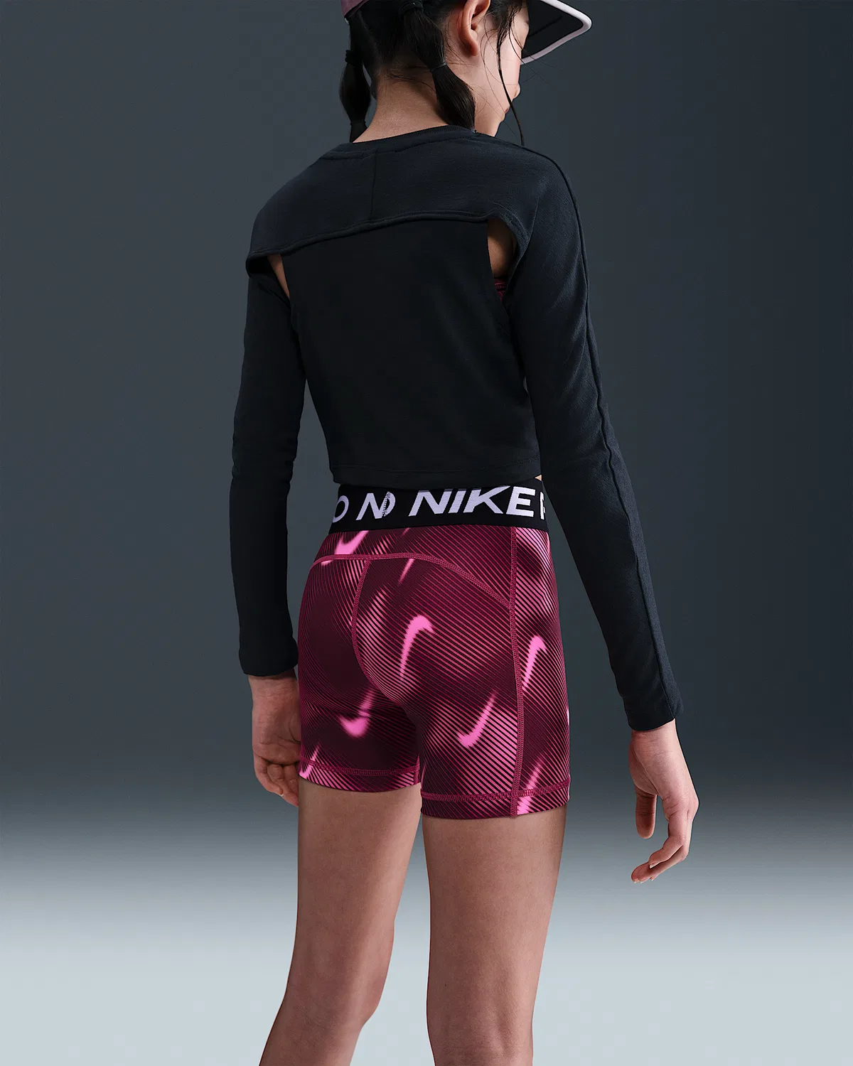 Большие детские (девочки) шорты Nike Pro Dri-FIT 3", Sweet Beet/White — фото 3