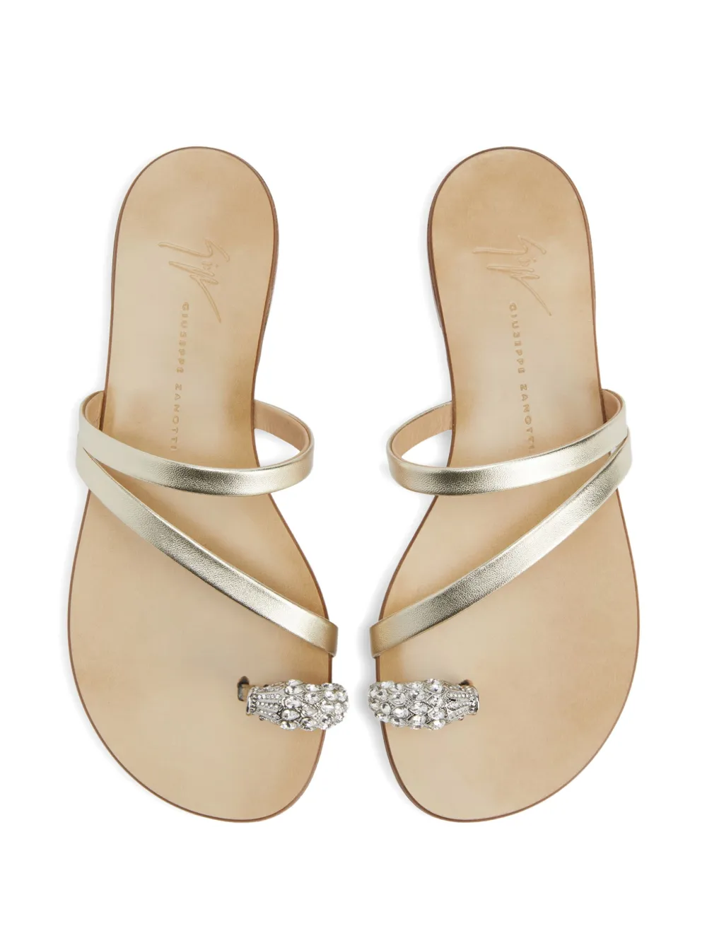 Сандалии из кожи с декорированным носком Febe Carre Giuseppe Zanotti, золотой — фото 3