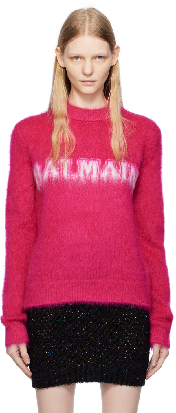 

Розовый жаккардовый свитер Balmain