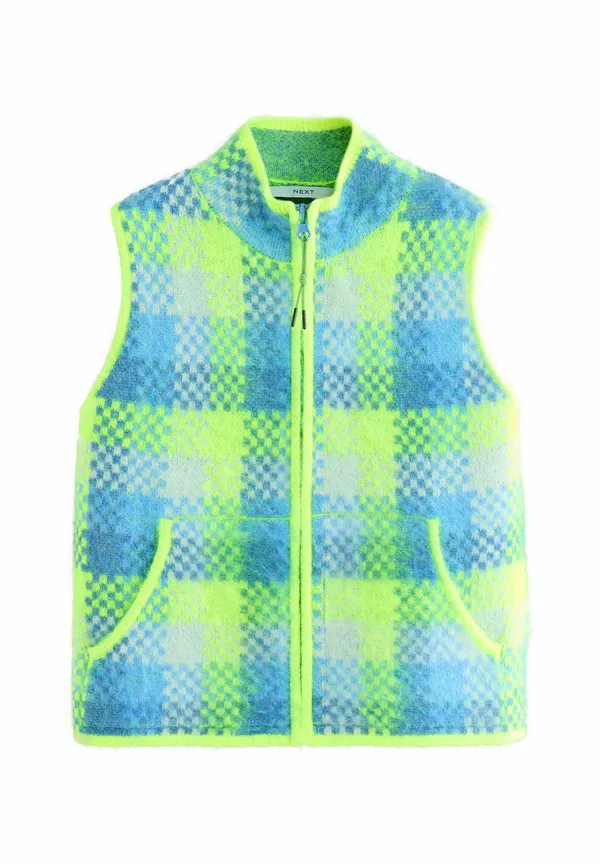 Жилет прямого кроя на молнии, с начесом Next, Fluro Yellow/Blue Check