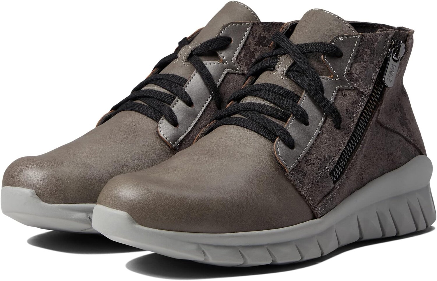 

Кроссовки Naot Polaris, цвет Foggy Gray Leather/Gray Marble Suede/Silver Mirror Leather