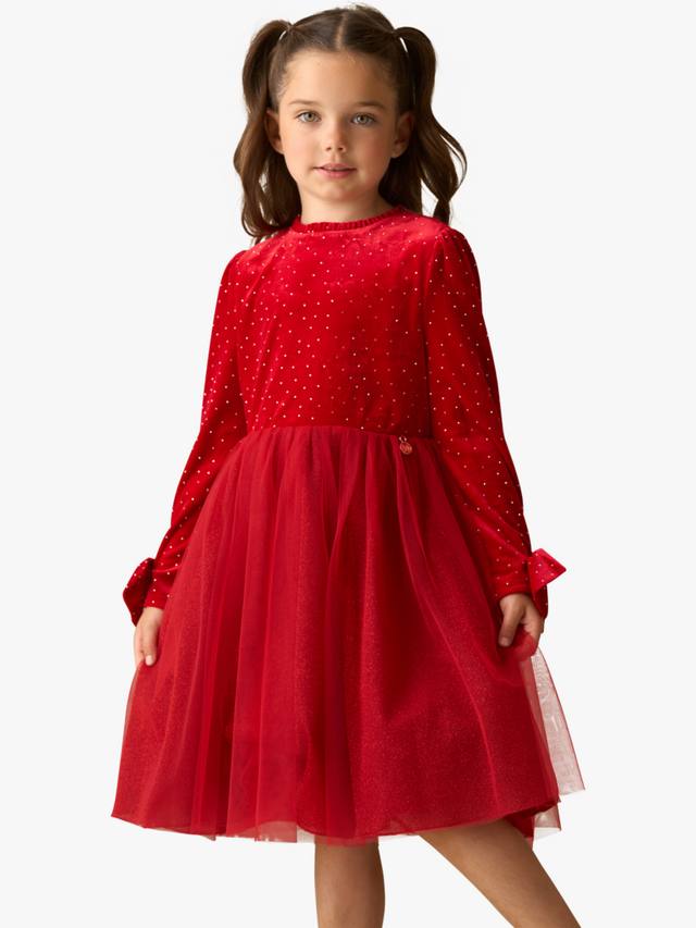 

Детское платье миди из бархата и тюля в горошек, хлопковый микс Angel & Rocket