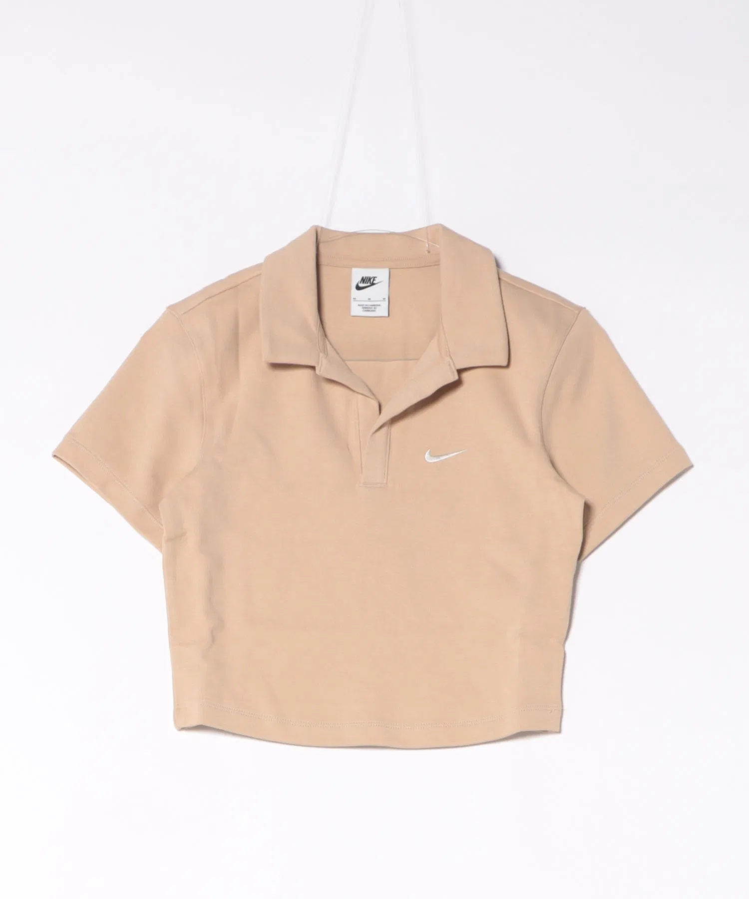Женская укороченная футболка-поло NIKE W ESS SS POLO CRP бежевая