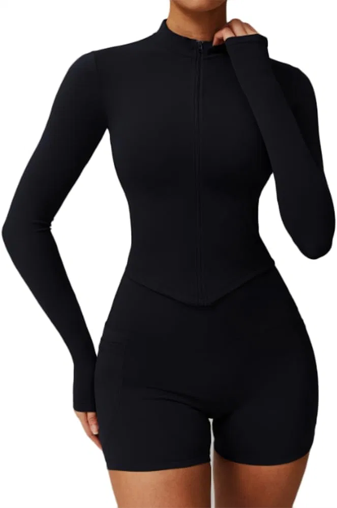 Спортивный костюм с длинным рукавом и леггинсами, Generic, Black Shorts