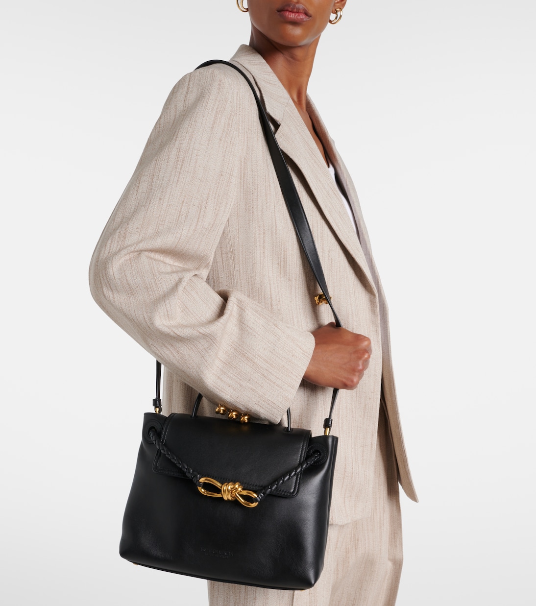 Ciao Ciao Knot Small кожаная сумка-тоут Bottega Veneta, Black-M Brass — фото 2