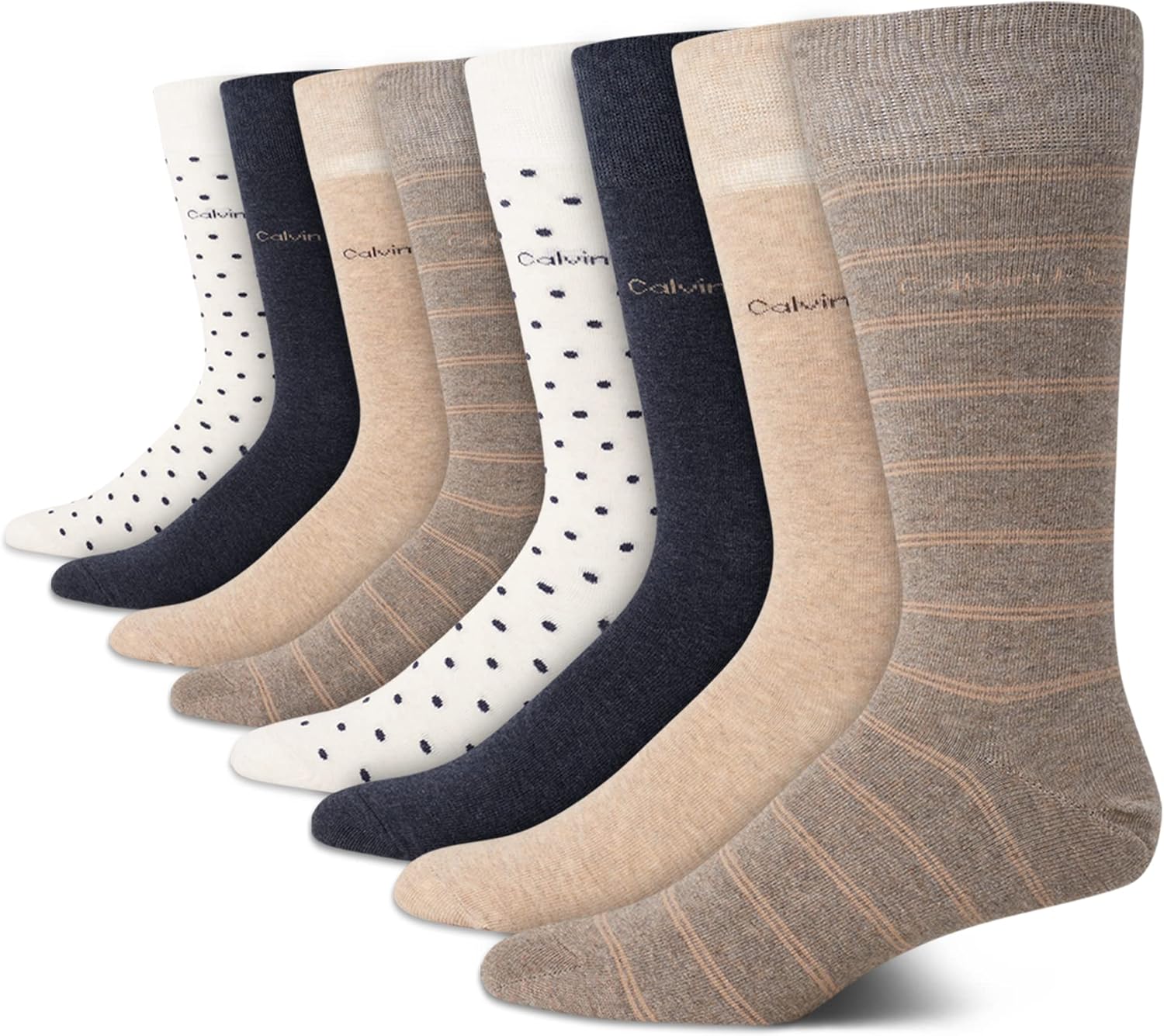 

Мужские носки Calvin Klein под повседневную одежду - 8 пар мягких рабочих носков из хлопковой смеси для мужчин, для повседневного делового и официального ношения, Tan Stripe
