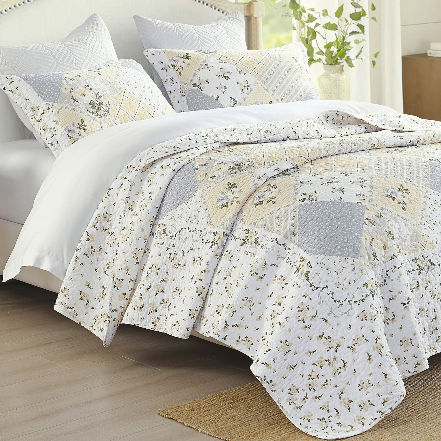 

Покрывало и подушки SahSahCasa Queen-Size Botanical XL, 3 предмета