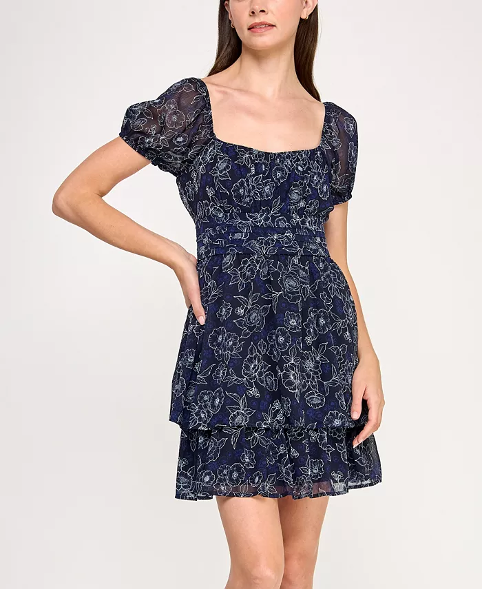 

Детское платье-футляр с коротким рукавом и принтом из шифона Trixxi, синий