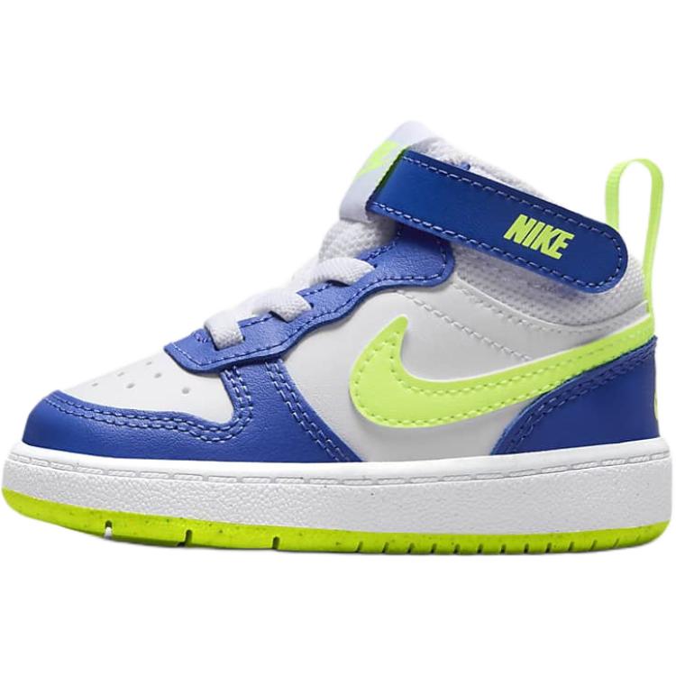 

Nike Court Borough 2 Противоскользящие Износостойкие Полувысокие Ботинки для Малышей Синий Белый Голубой Космос/Белый/Неоново-Желтый
