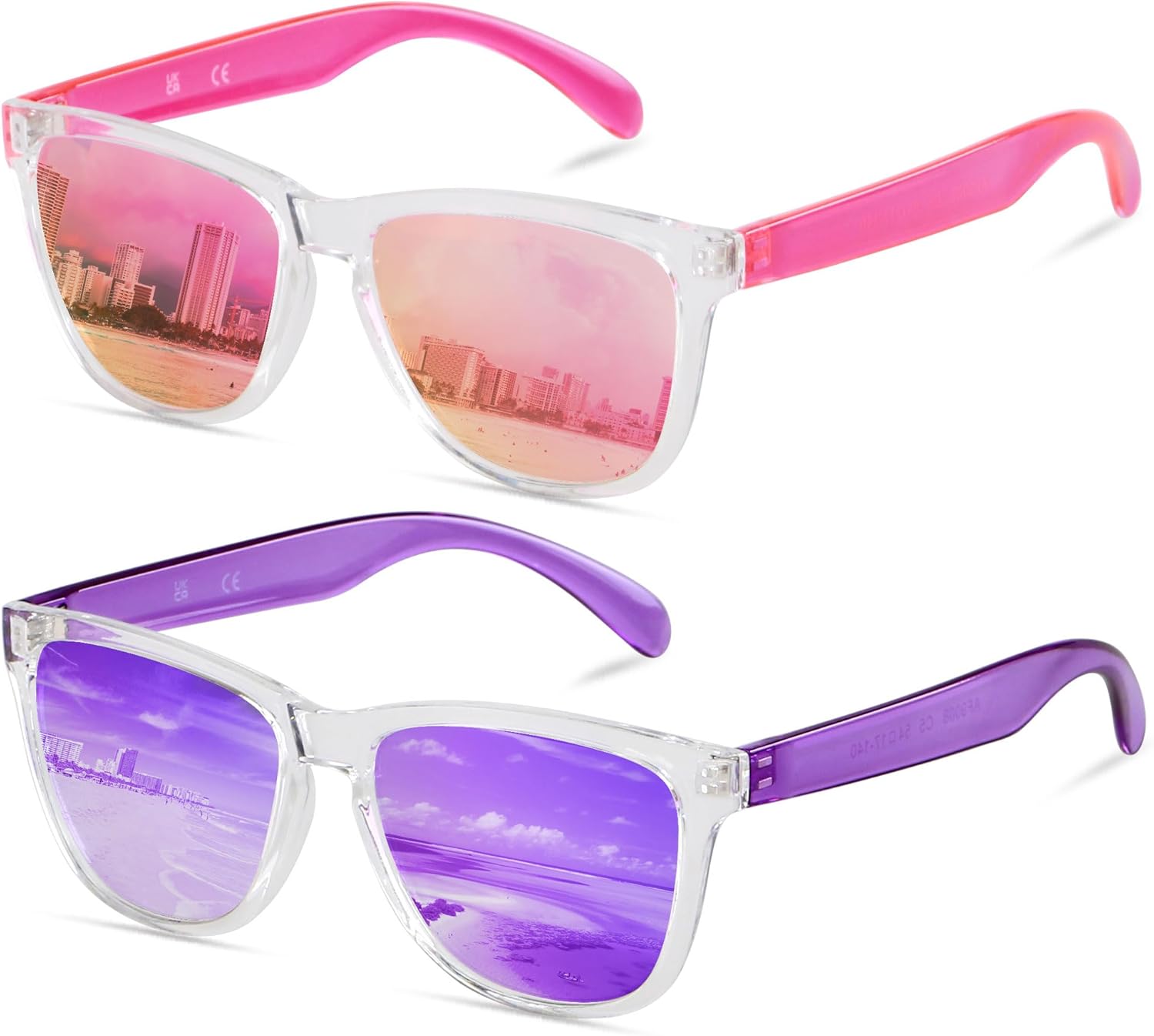 

Солнцезащитные очки ANDWOOD для женщин и мужчин, зеркальные, с защитой от УФ-излучения, милые, забавные, для девочек-подростков, солнцезащитные очки для активного отдыха и бега, (2pack) Mirrored Pink + Purple