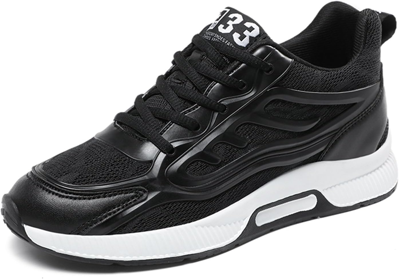 

Мужские невидимые кроссовки-лифтеры FLIOZY - скрытая подошва 6 см, шнуровка, стильные спортивные туфли для визуального увеличения роста, легкие и дышащие, черный