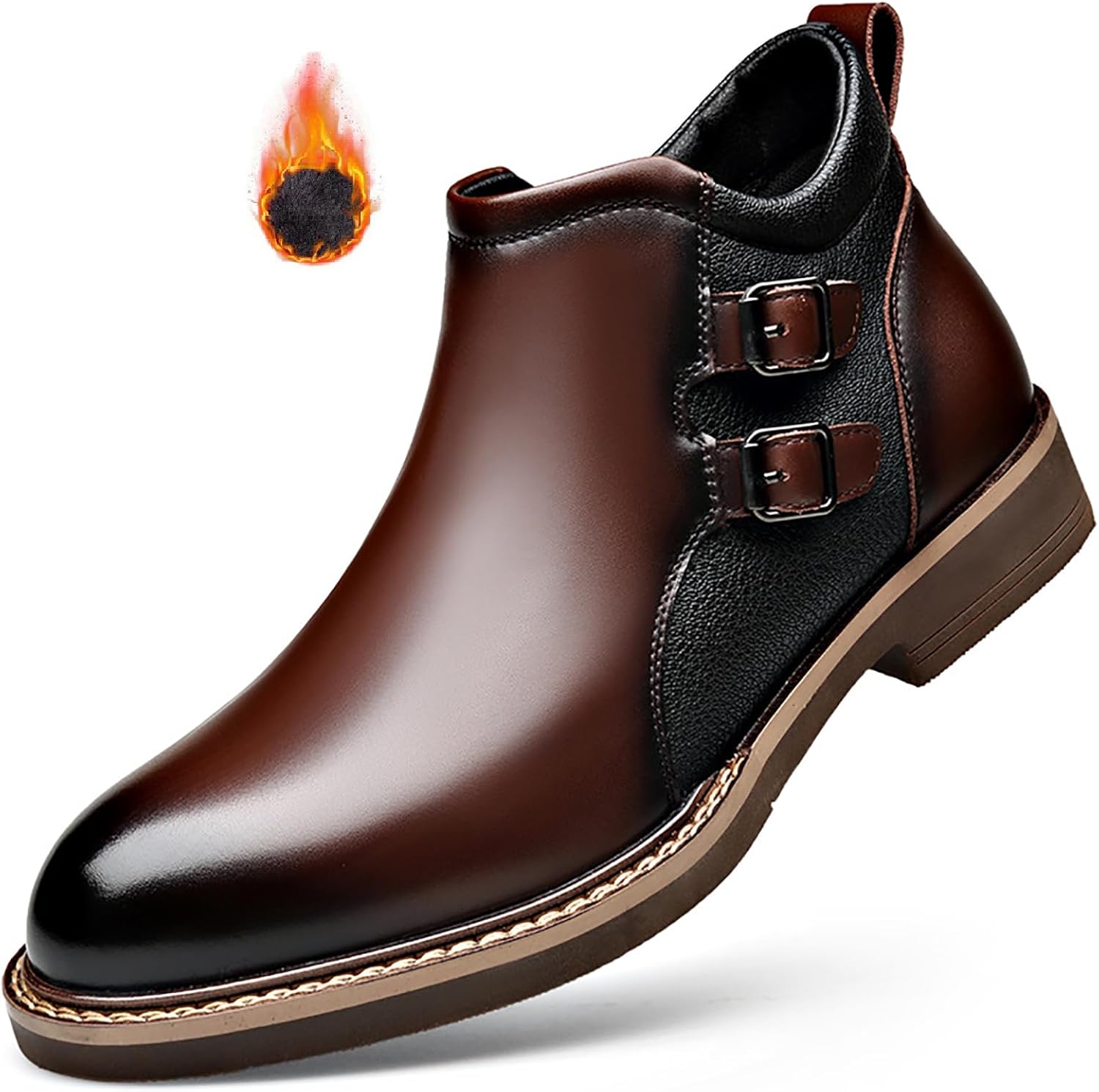 

Мужские кожаные челси-чукка с боковой молнией, модной застежкой ремнем, удобным каблуком-блоком, ботильоны до щиколотки для осени и зимы, для работы и офиса Loveheynew, коричневый