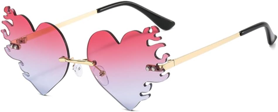 

Солнцезащитные очки ENTHYI Melting Heart Flame для женщин и мужчин. Модные очки без оправы для вечеринок и выпускных балов. Оригинальные очки с изображением сердца, огня и пламени, Red/Grey