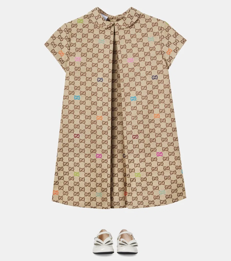 Платье GG из хлопковой смеси Gucci Kids, бежевый — фото 2