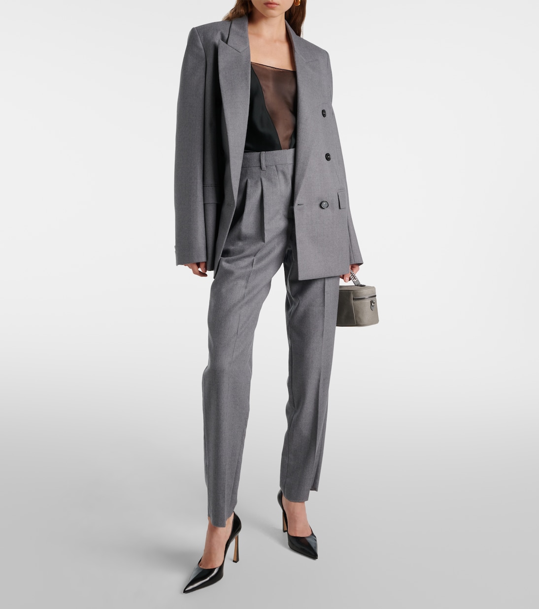 Прямые брюки из шерстяной фланели Stella McCartney, Light Grey Melange — фото 2