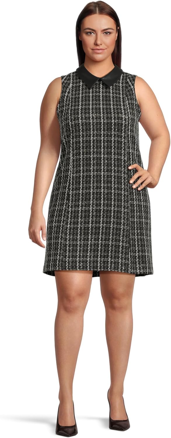

Женское платье-футляр без рукавов из твида с воротником от Calvin Klein, Black Multi