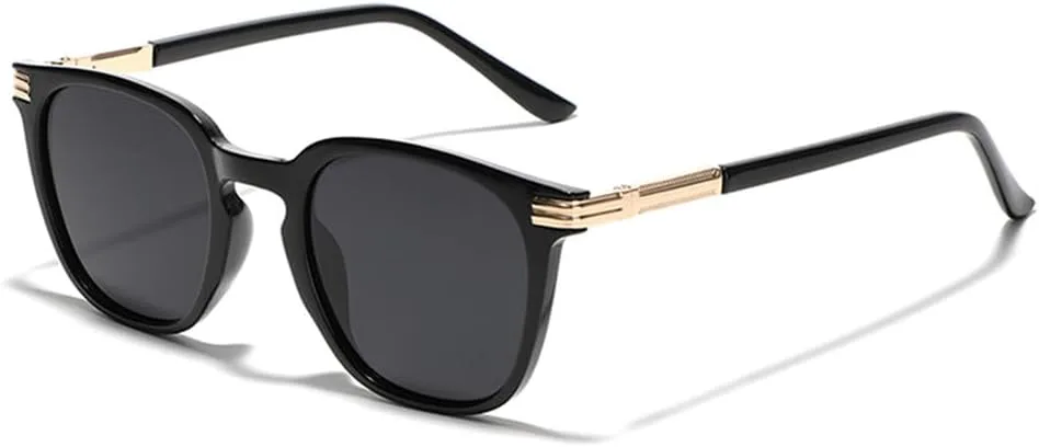 

Очки в оправе для мужчин в стиле ретро, ​​поляризованные солнцезащитные очки для женщин, защита от УФ-излучения UV400, сверхлегкие VFDHN, Black Gold Frame