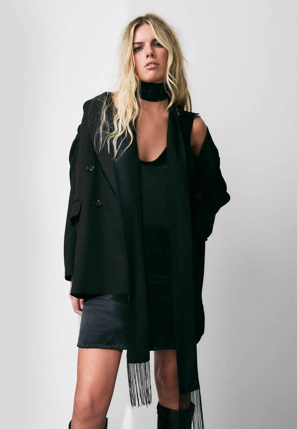 

Шарф SKINNY WITH FRINGING Next, черный