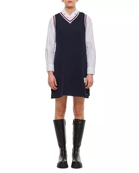 

Теннисное платье с v образным вырезом Thom Browne, синий