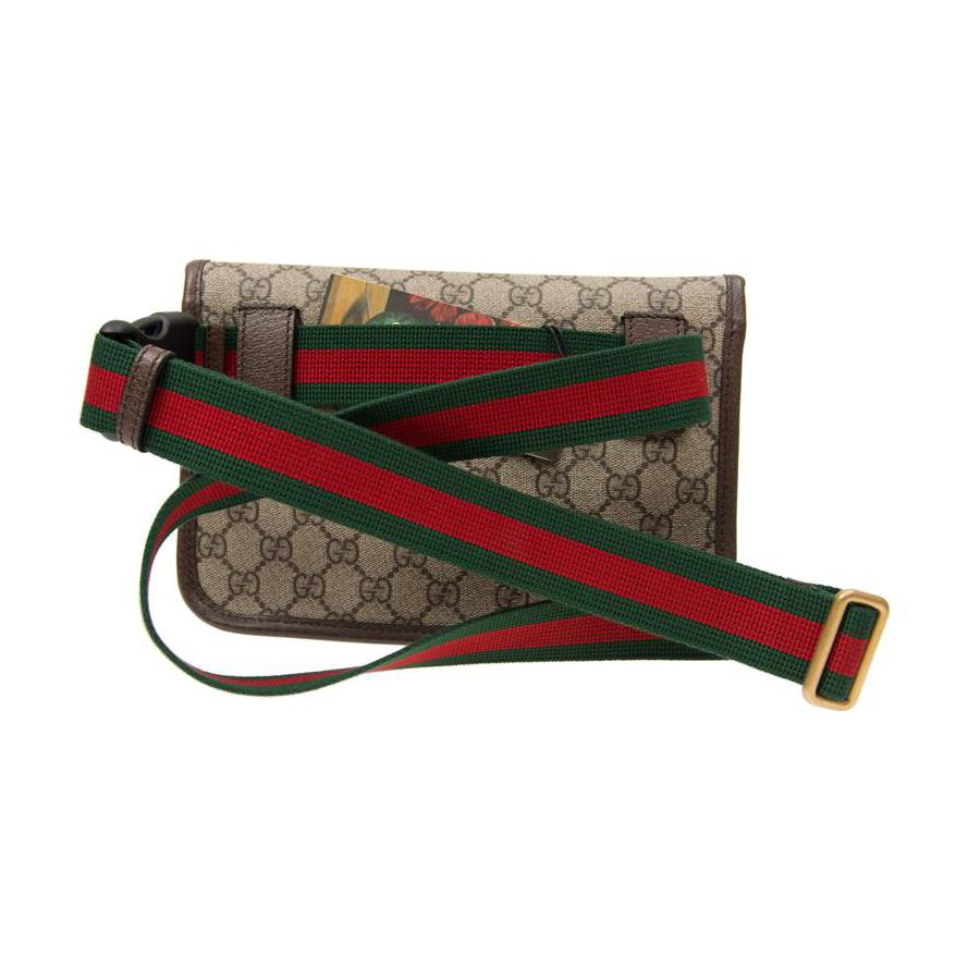 GUCCI Неовинтажная серия холщовая с кожаной сумка-мессенджер кроссбоди, поясная сумка малая мужская ebony/коричневая — фото 3