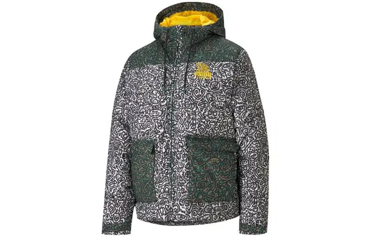 

PUMA Куртка пуховик мистер Дудл женская зеленая с полным принтом, Green Full Print