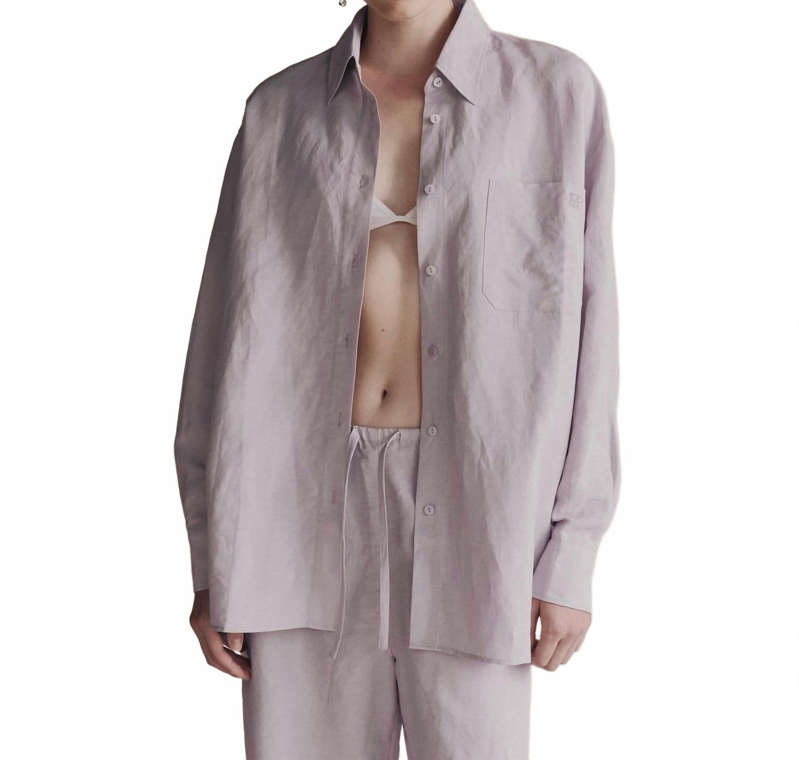 

Рубашка свободного кроя из шелка и льна сиреневого цвета Mijeong Park