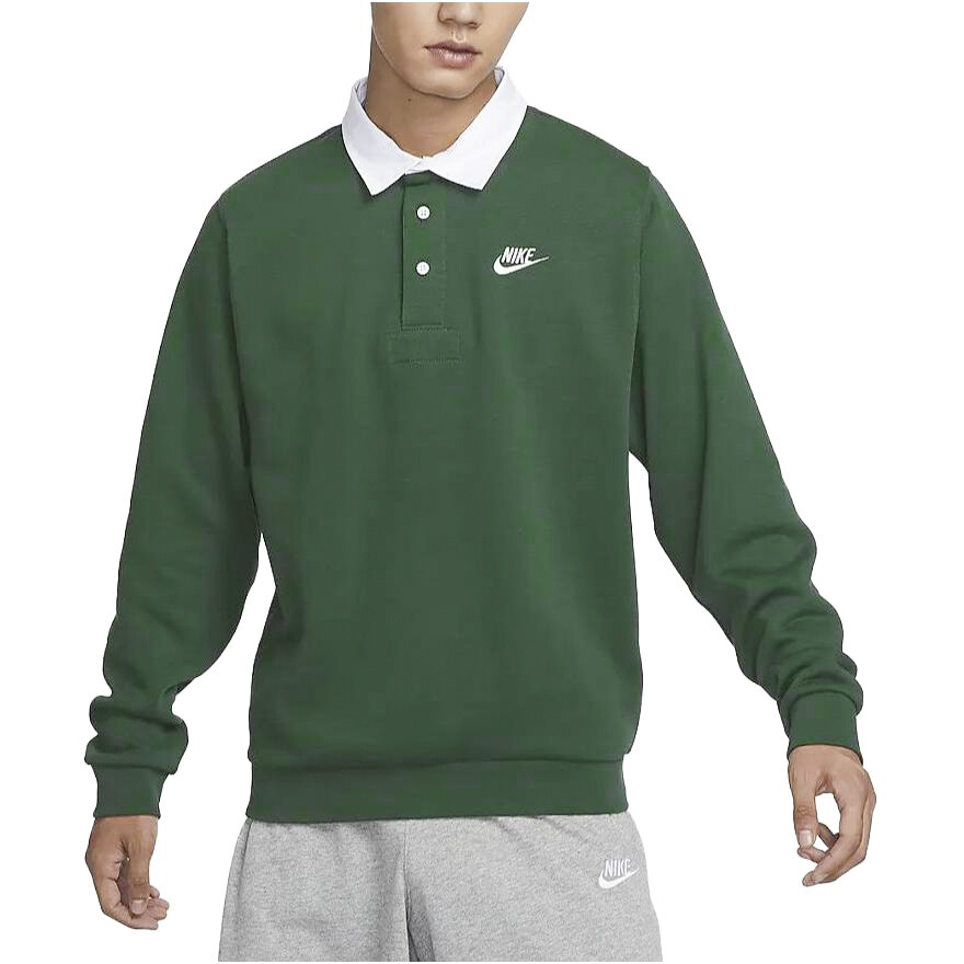 Футболка-поло Club Fleece Bushed Back с длинным рукавом, зеленая Nike, зеленый — фото 3