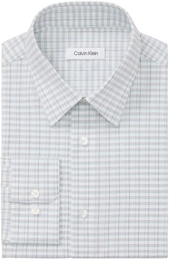 Мужская рубашка Calvin Klein, классического кроя, не требующая глажки, эластичная, в клетку, Aqua Multi — фото 3