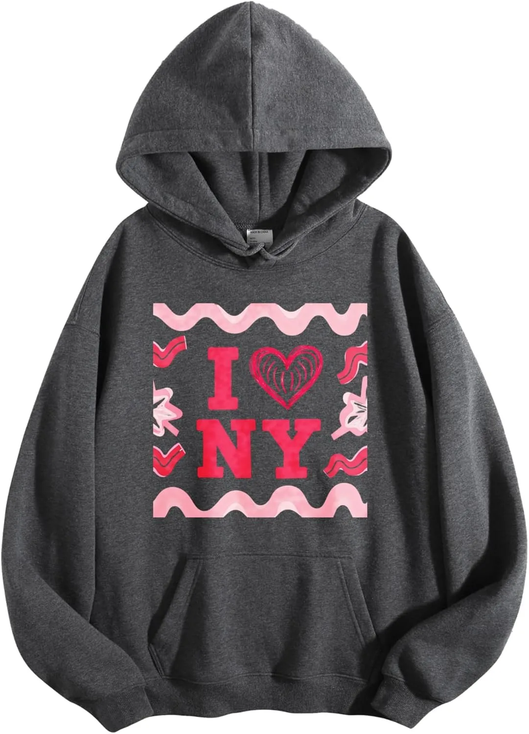 

Толстовка VETALLO с капюшоном, принт I Love NY Heart Design, розово-красная
