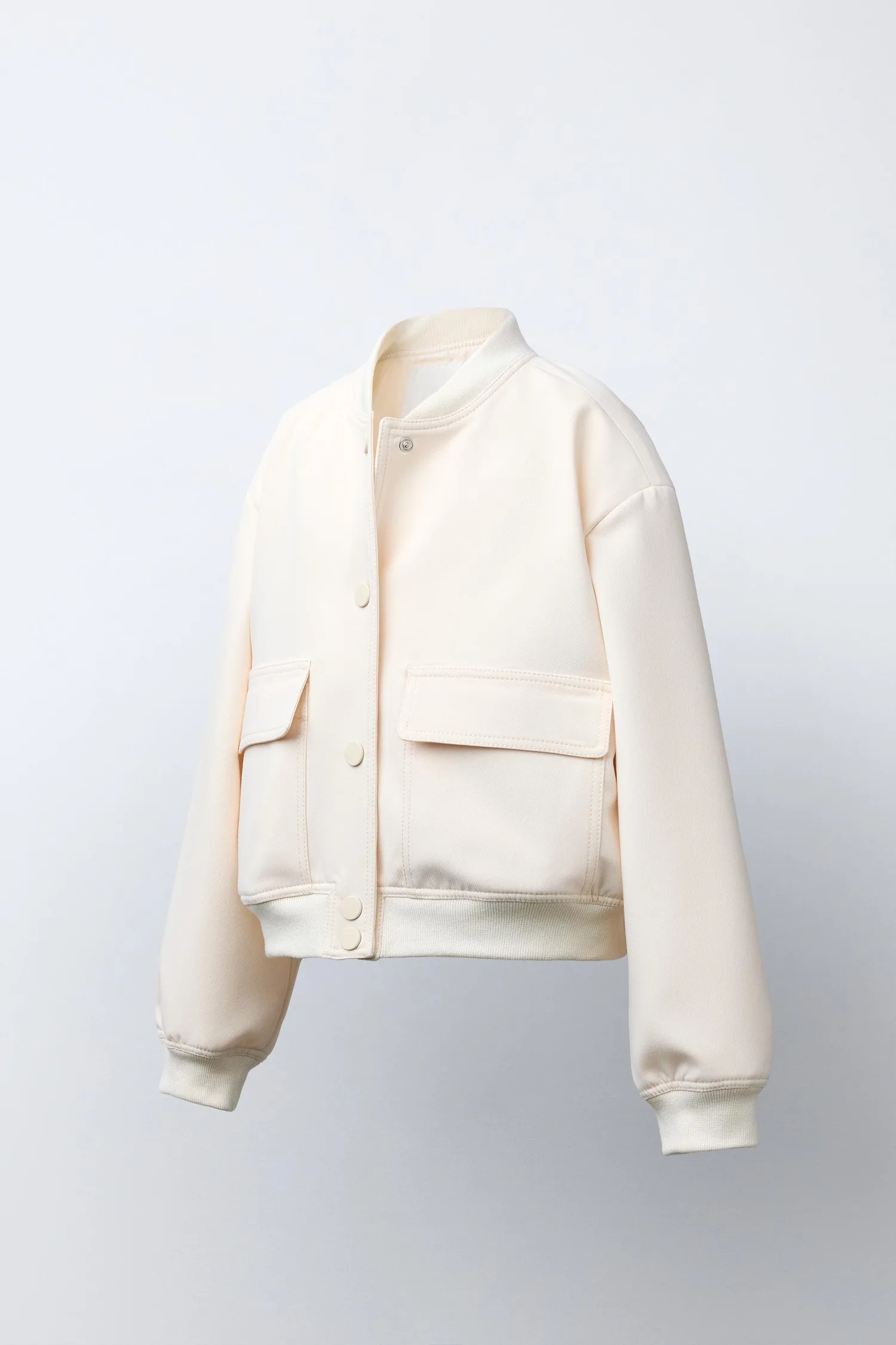 Укороченная куртка-бомбер с подплечниками Zara, экрю — фото 2