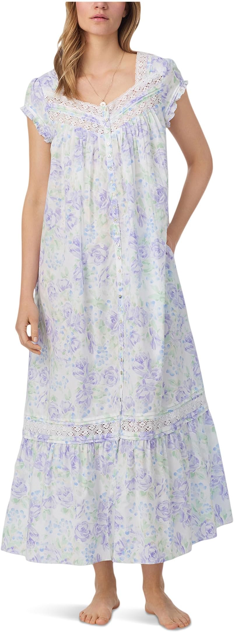 

Женский хлопковый тканый халат с длинными рукавами и застежкой на пуговицы спереди Eileen West, Watercolor Floral