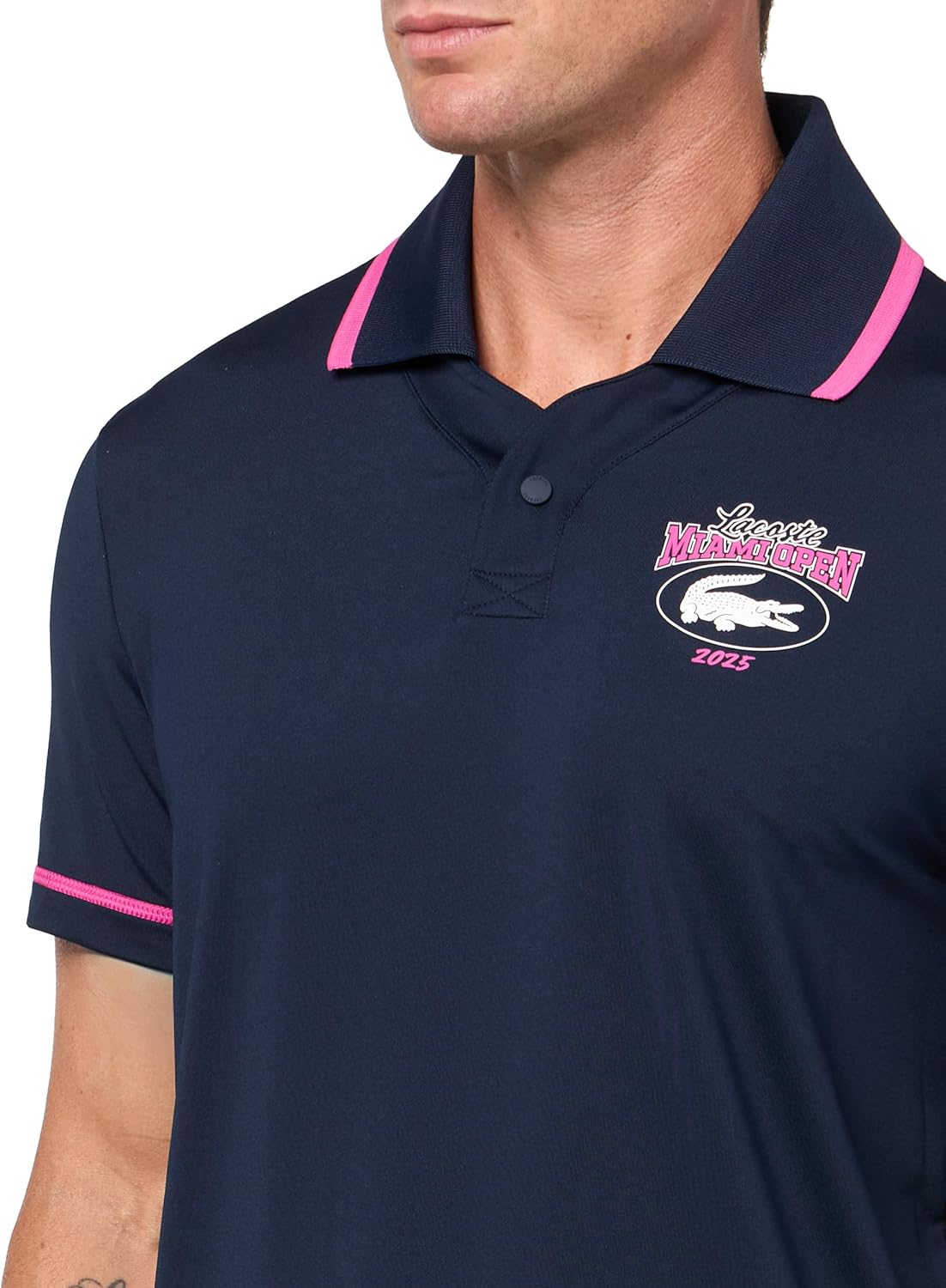 Мужская спортивная теннисная рубашка-поло Lacoste Regular Fit Miami Open Color Block, Navy Blue — фото 3