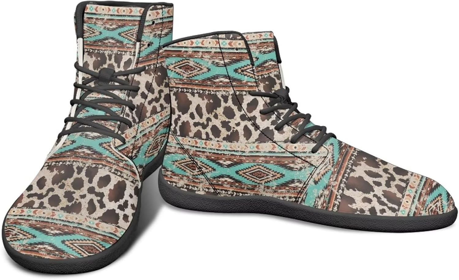 

Мужские кроссовки для бега с высоким верхом и этническим племенным дизайном, обувь для устойчивой стойки, с широкой носочной частью, спортивная и повседневная обувь Watdotory, Aztec Ethnic Leopard Print