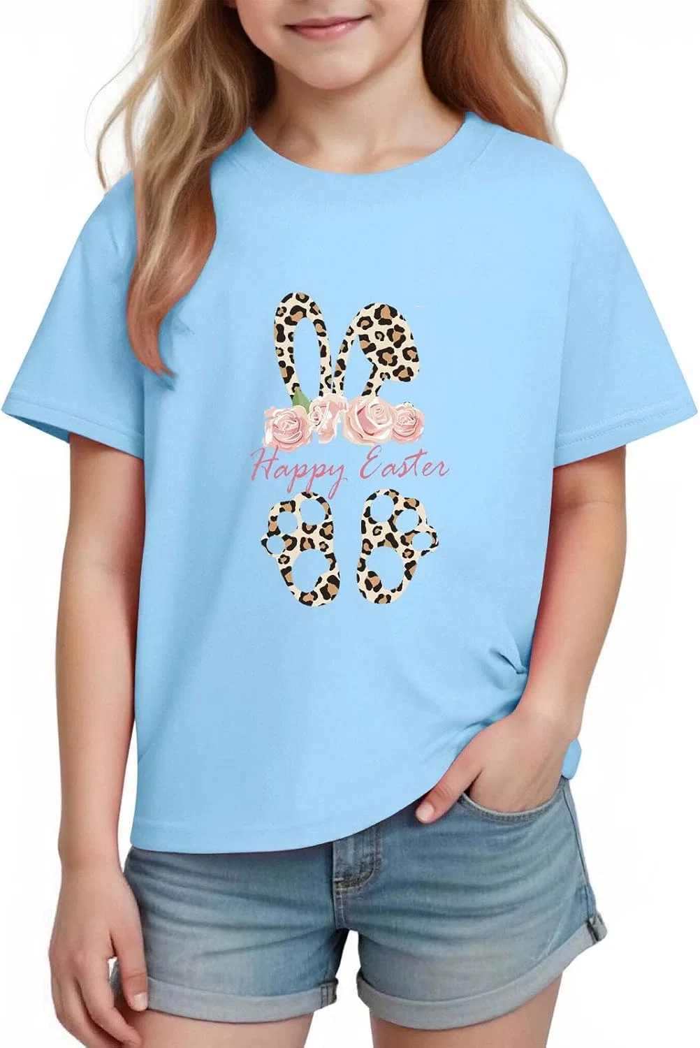 Детская футболка с коротким рукавом, Zzalalana, с кроликом, Sky Blue