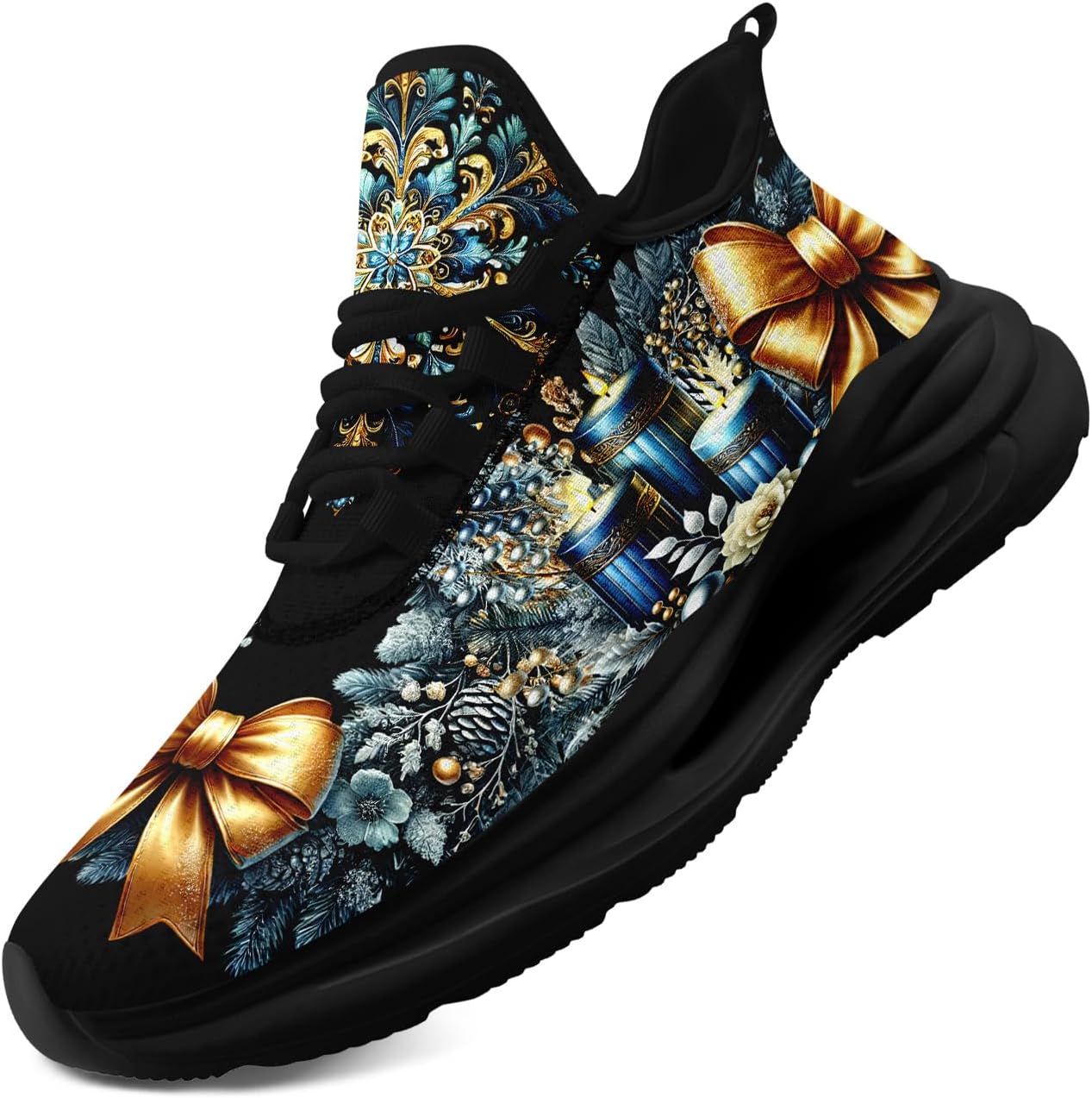 

Крутые мужские и женские кроссовки для бега с рождественской тематикой, праздничные спортивные туфли с рисунком Санта-Клауса, дышащие спортивные теннисные кроссовки Coolcustomize, черный