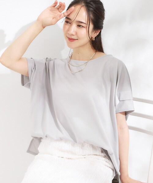 

Топ свободного кроя со складками на плечах, светоотражающий, влагоотводящий, быстросохнущий, с УФ-защитой SHOO・LA・RUE, светло-серый