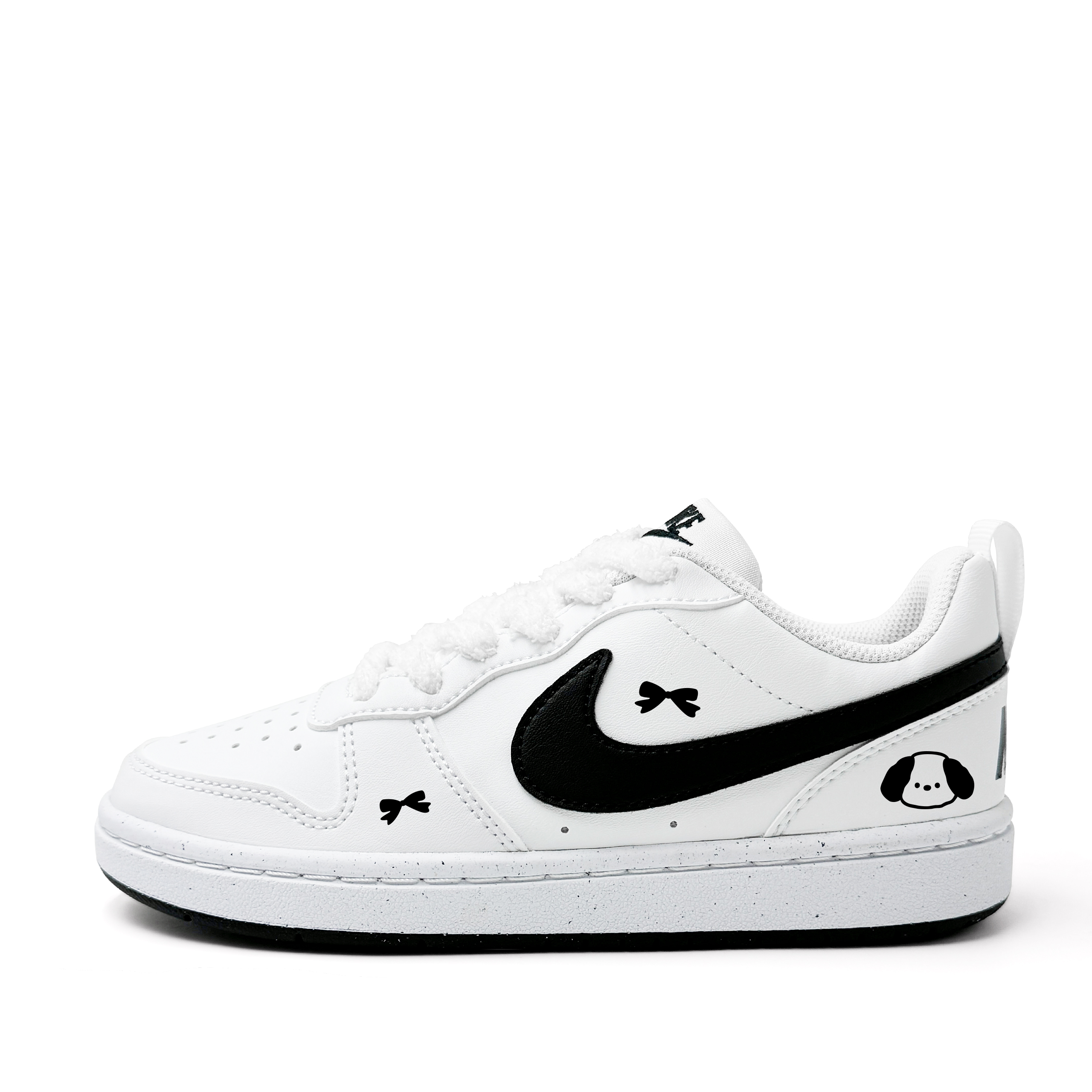 

Nike Court Borough Cute Puppy синтетическая кожа устойчивая к истиранию низкие детские скейтбординг кроссовки White для подростков