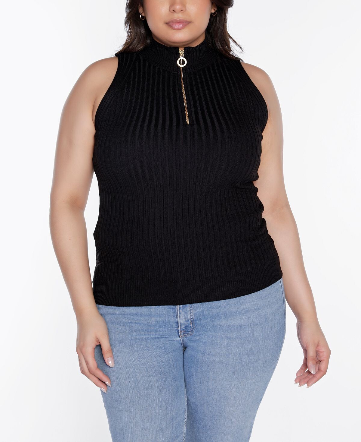 

Свитер без рукавов с молнией в четверть размера Black Label Plus Size Belldini, черный